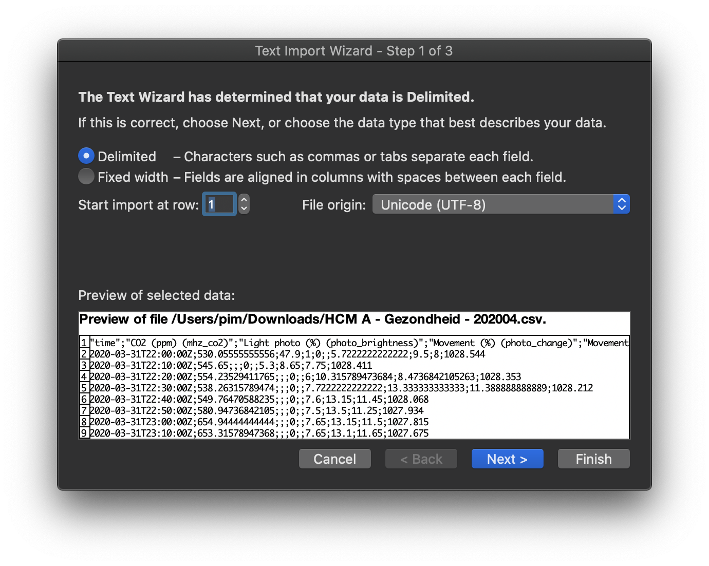 Healthyclimate excel import 2 delimiter